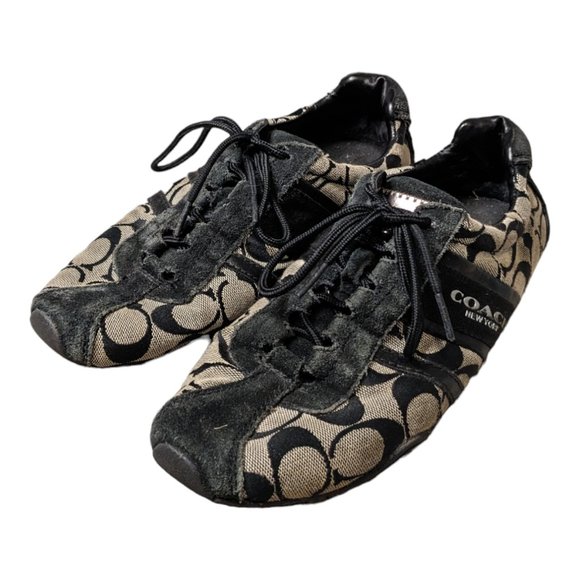 Coach Remonna Women's Signature Sneakers Suede Canvas Gray Black Size 8.5B - Picture 1 of 7